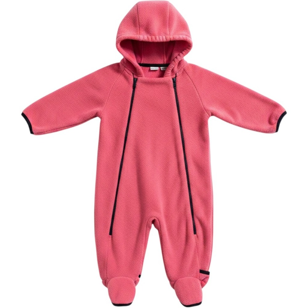 Talbots Kids Pink Fleece Hooded Bunting Dual Zip Fold Over Mitts Footies 24M